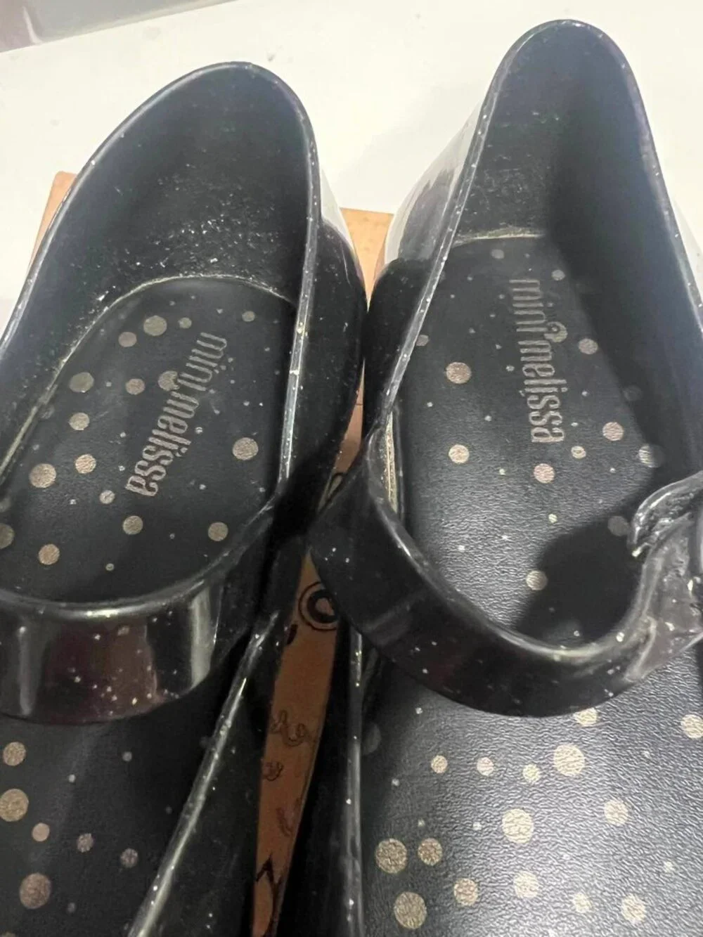 Mini Melissa Sweet Love Princess BB Black Glitter Bow Shoes Size 10 Toddler